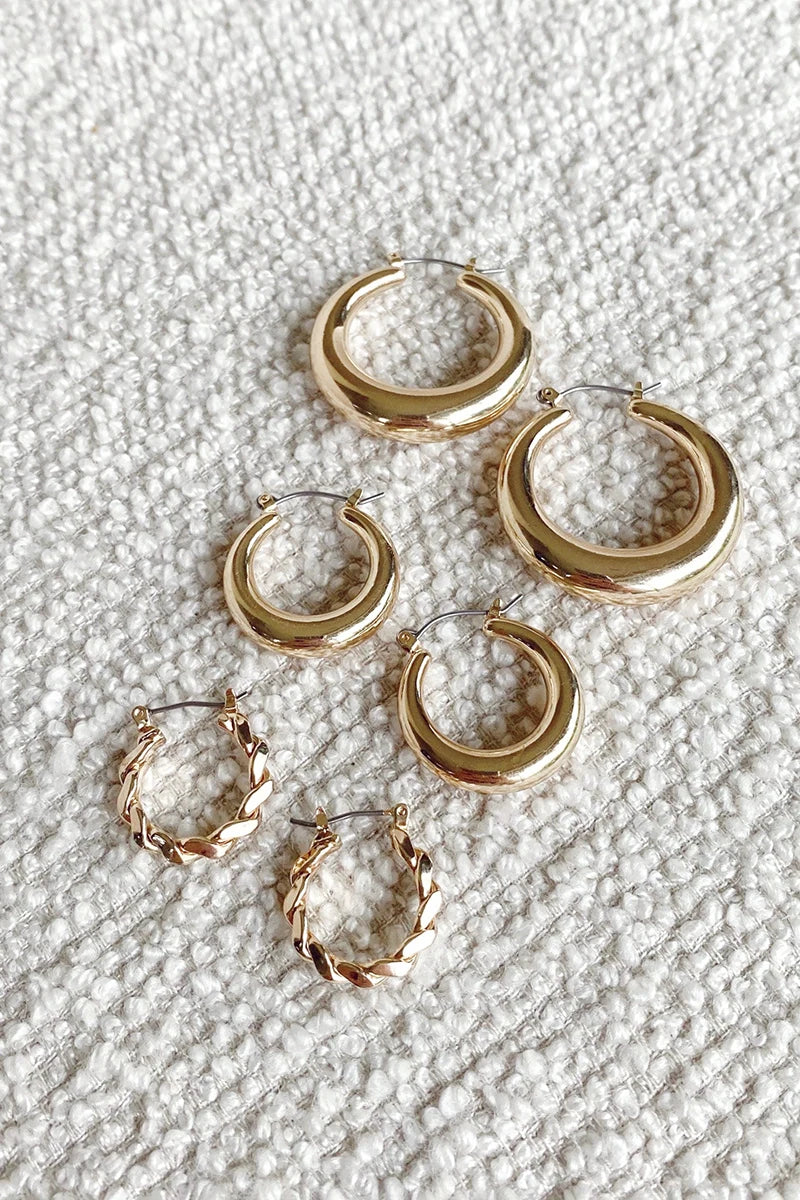Classic Hoop Earrings Set - Gold