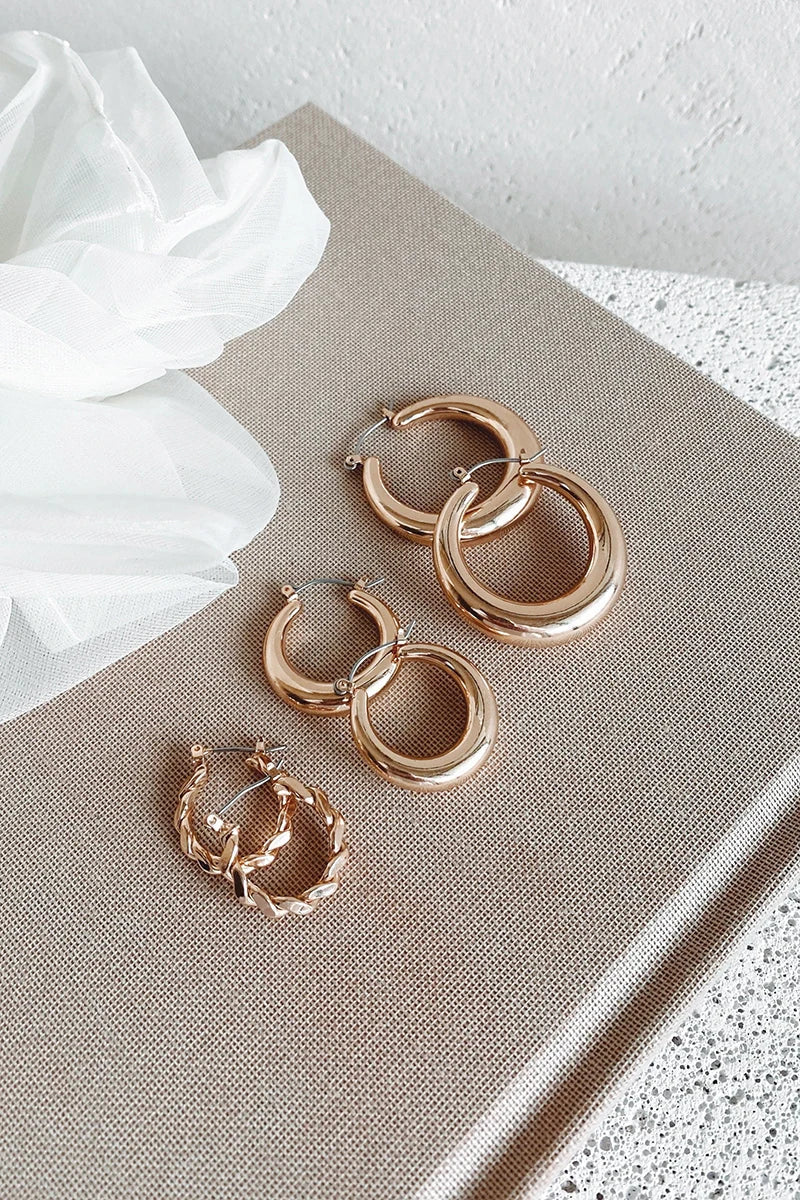 Classic Hoop Earrings Set - Gold