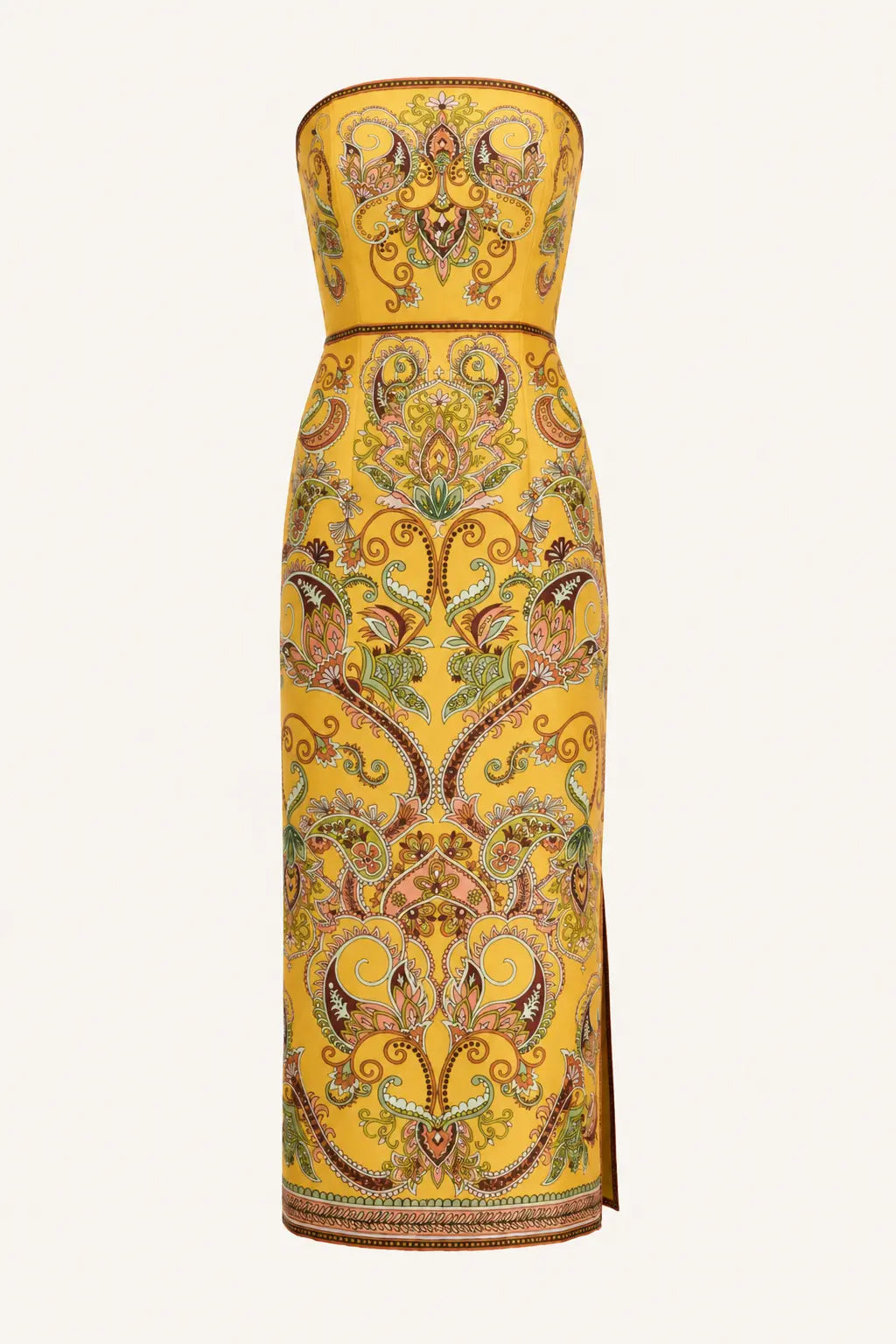 Ärmelloses, trägerloses, tailliertes Midikleid mit Paisleymuster