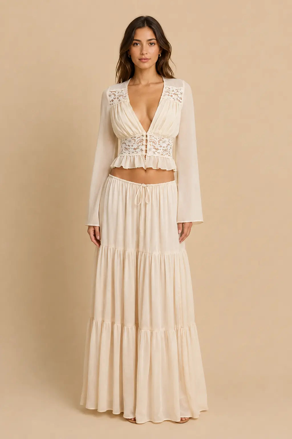 Romantische kanten maxi-set