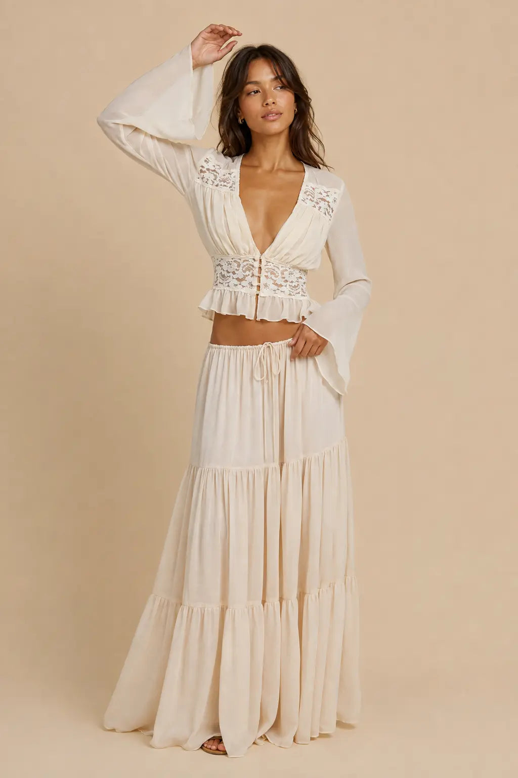 Romantische kanten maxi-set