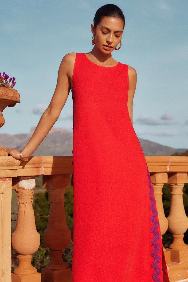 Side Wave Stripes Embellished Side Slit Loose Dress