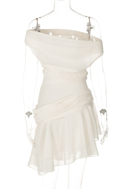 Marina One-shoulder Chiffon Mini-jurk