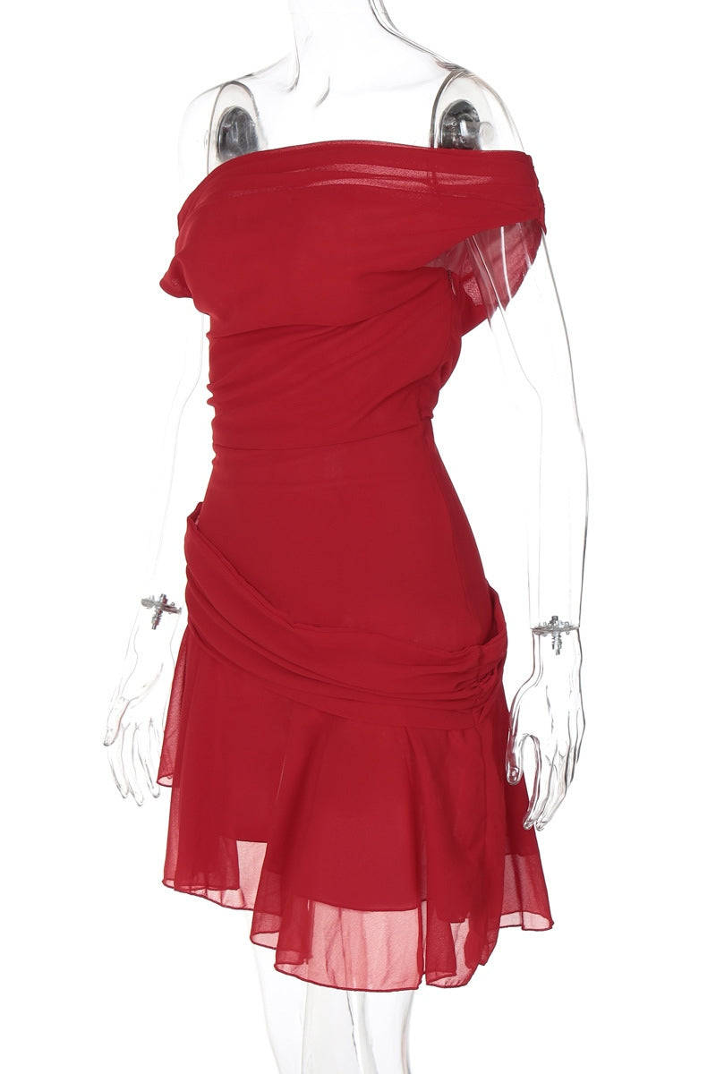 Marina One-shoulder Chiffon Mini-jurk