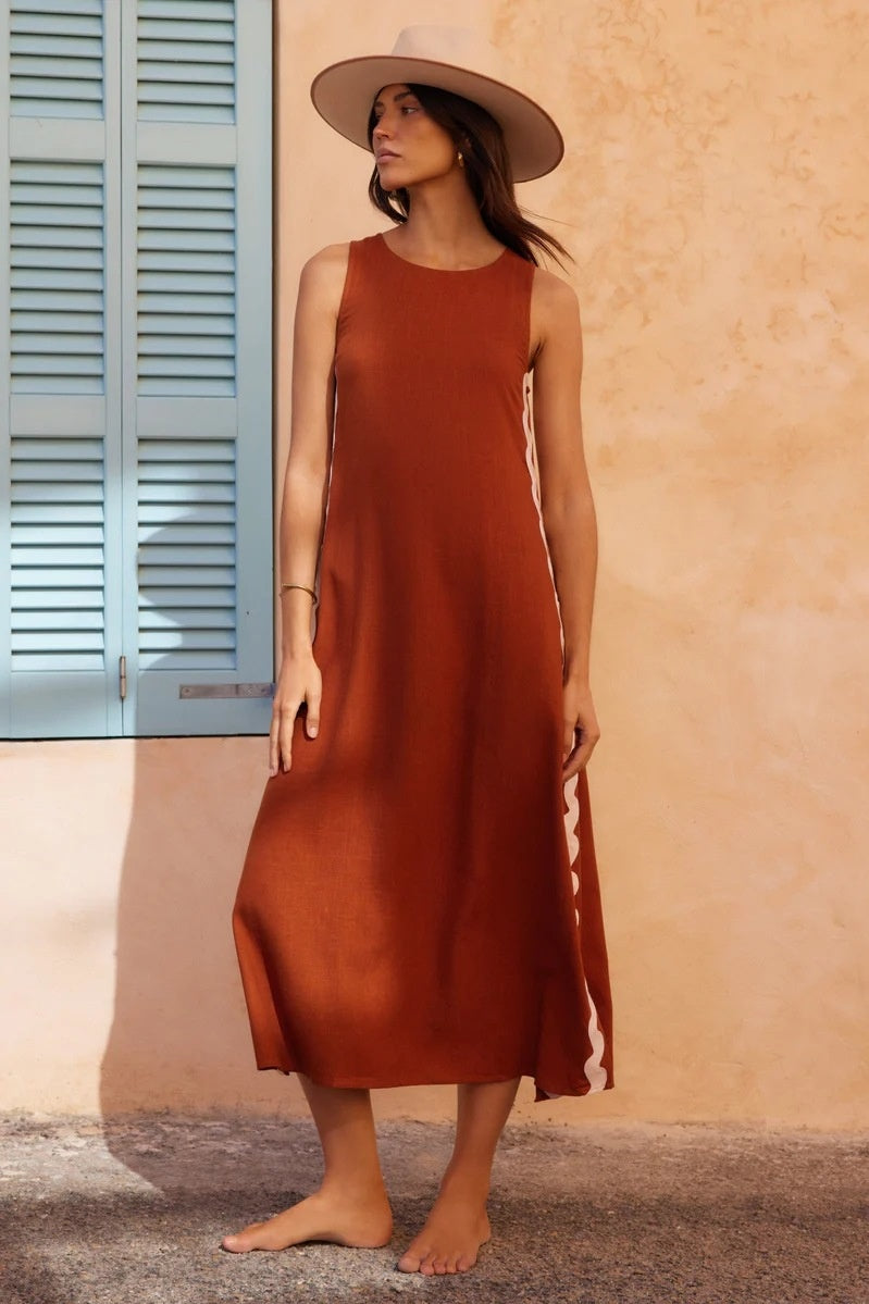 Side Wave Stripes Embellished Side Slit Loose Dress