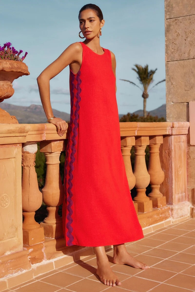 Side Wave Stripes Embellished Side Slit Loose Dress
