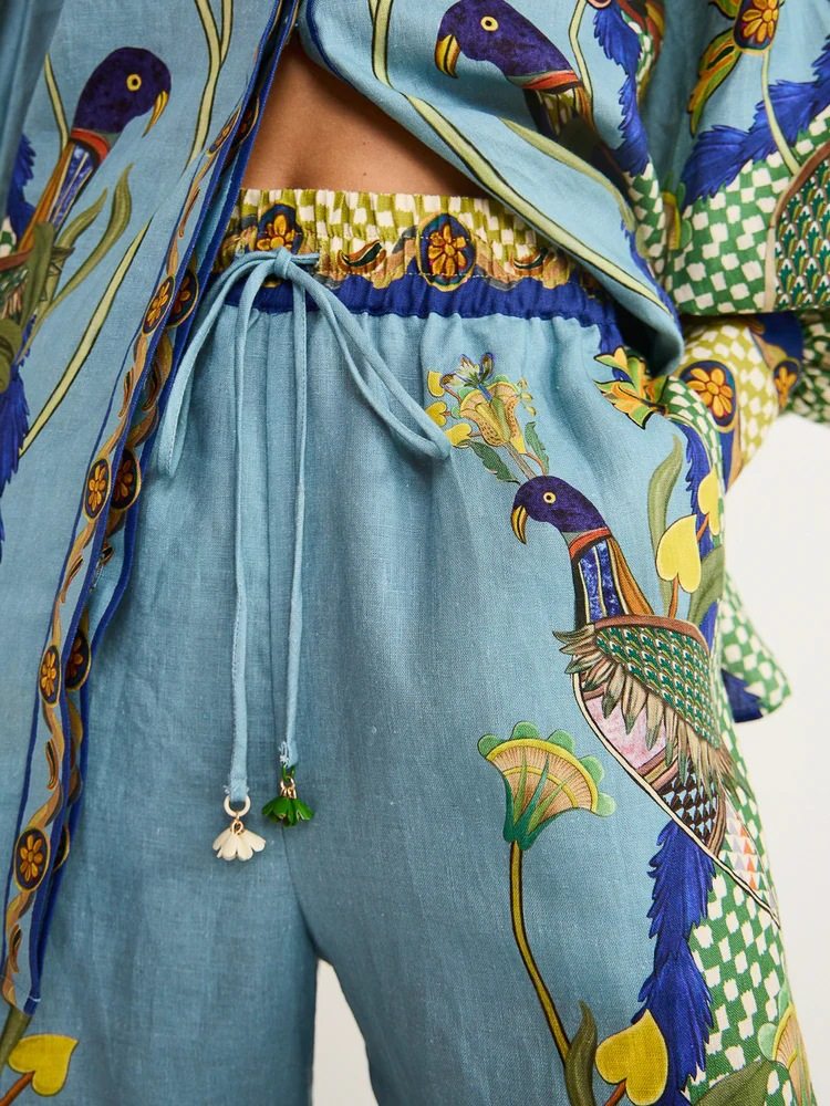 Printed Puff Sleeve Shirt Two-Piece Set