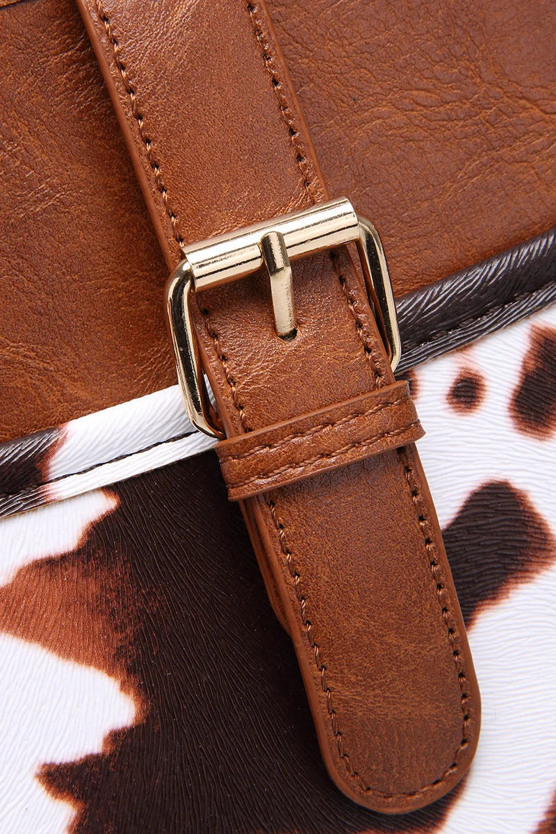 Western Cowboy Stijl Bruine Koeienprint Crossbody Tas