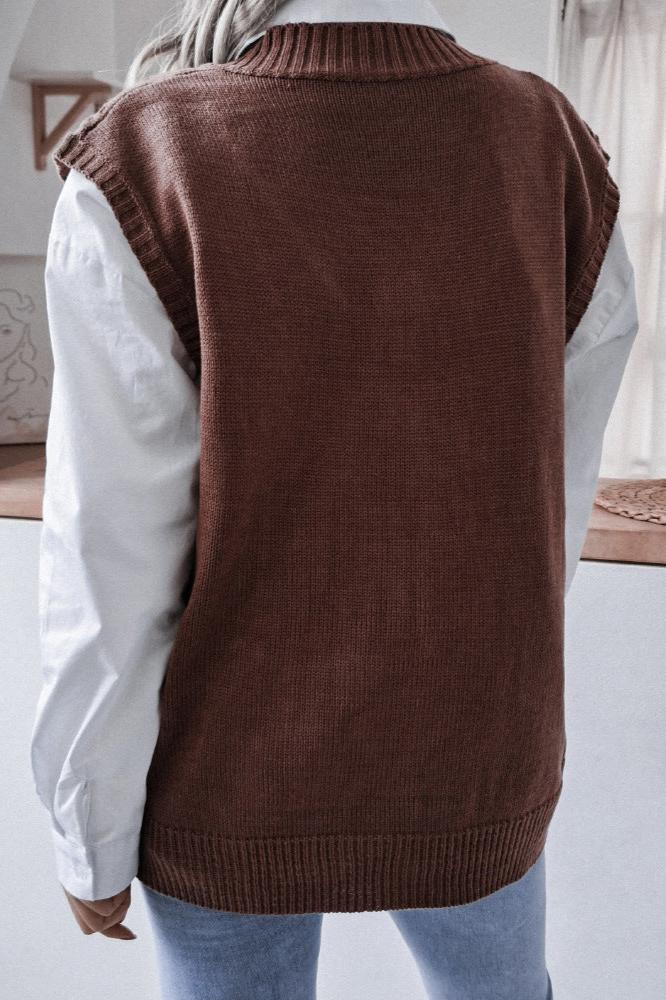 Effen Kleur Geometrisch Trui Vest