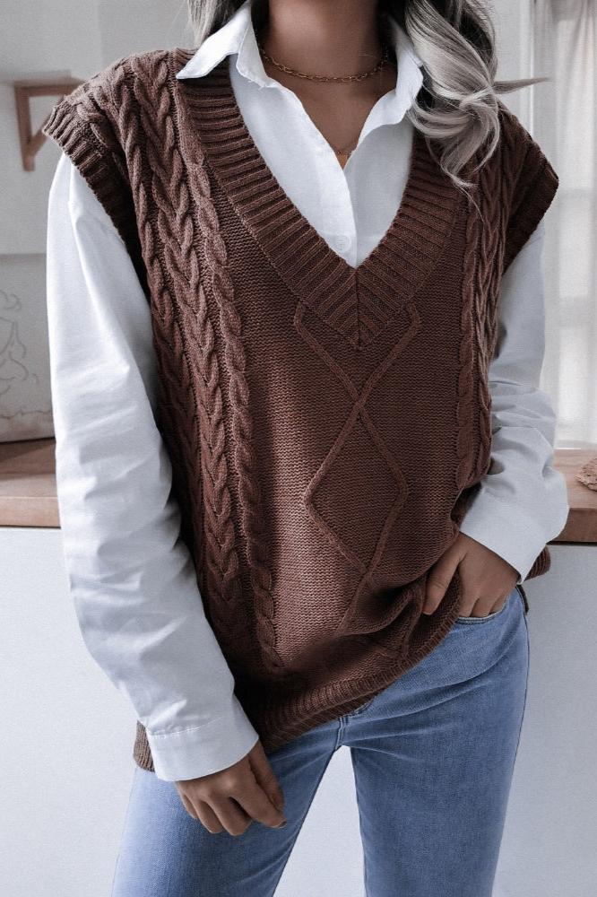 Effen Kleur Geometrisch Trui Vest