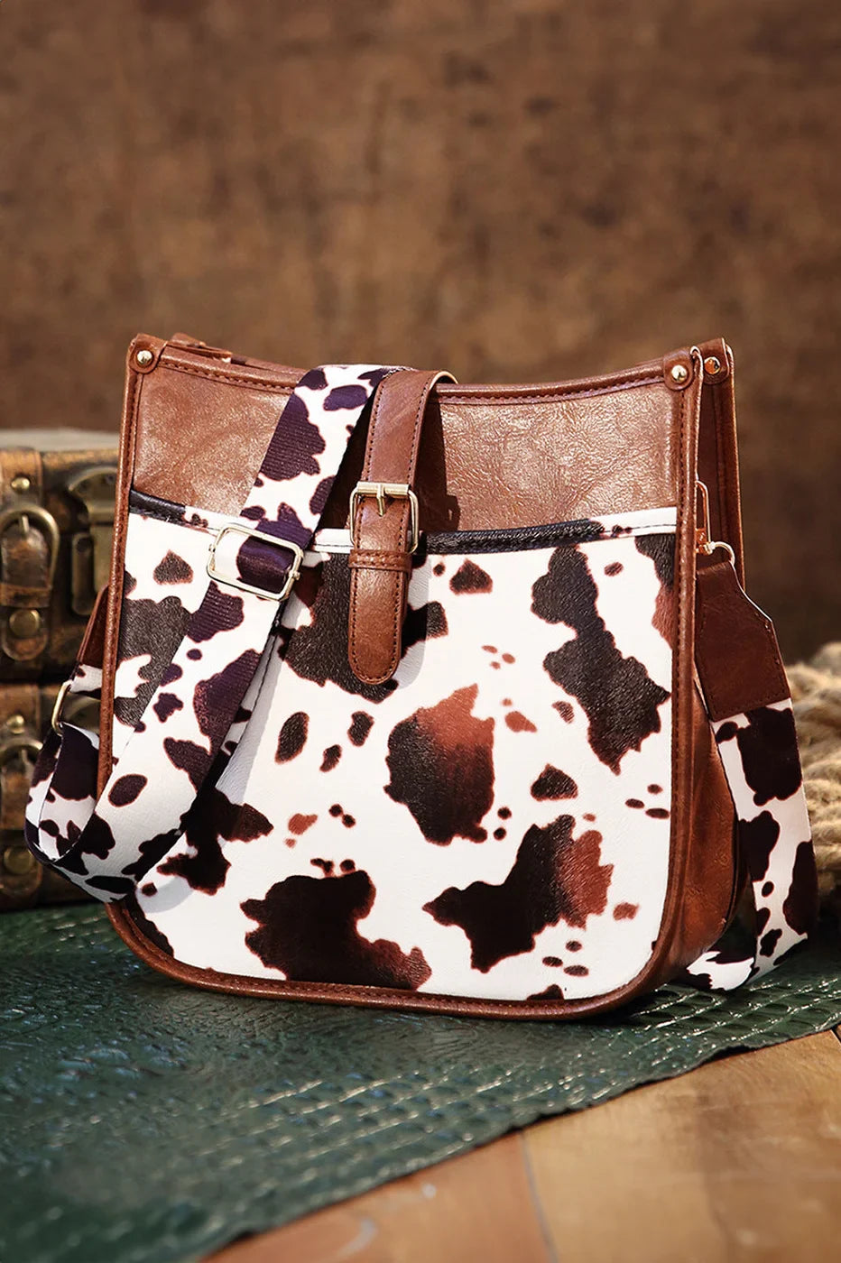 Western Cowboy Stijl Bruine Koeienprint Crossbody Tas