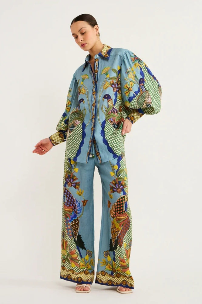Printed Puff Sleeve Shirt Two-Piece Set