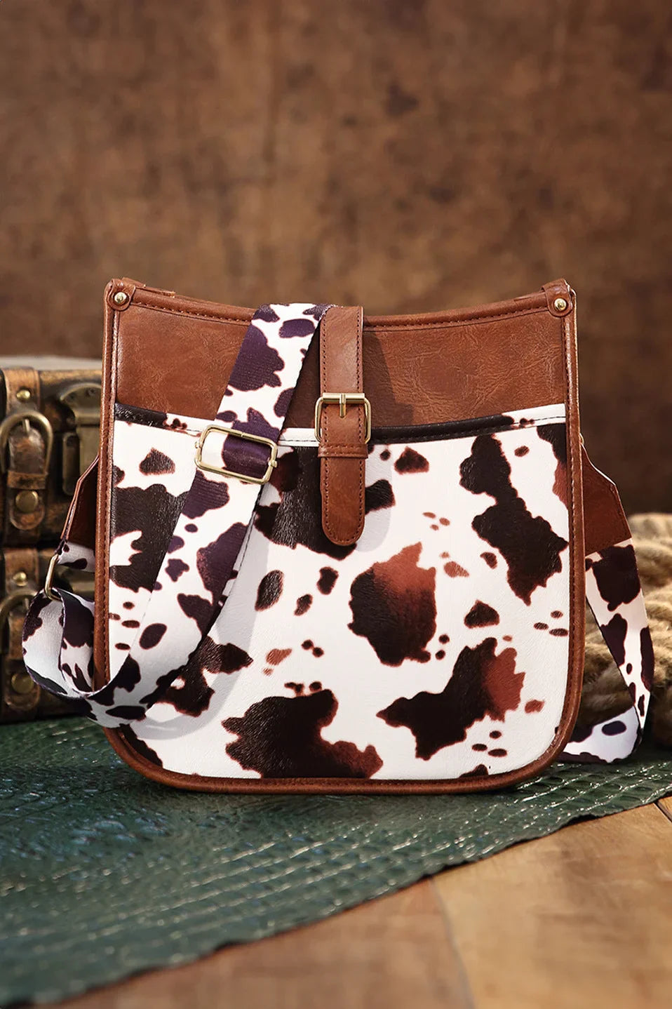 Western Cowboy Stijl Bruine Koeienprint Crossbody Tas