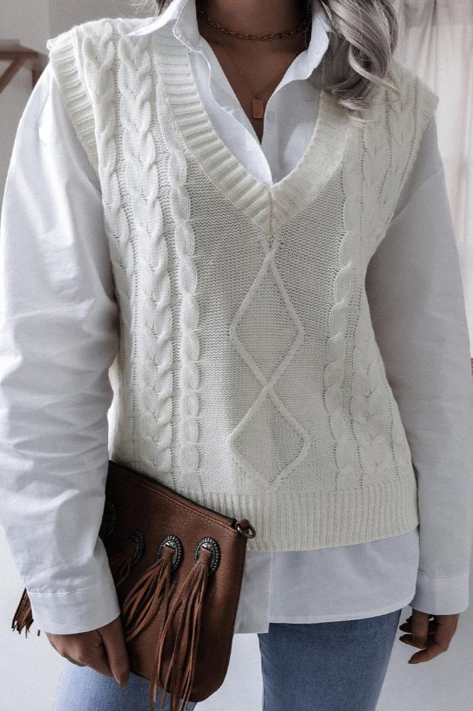Effen Kleur Geometrisch Trui Vest