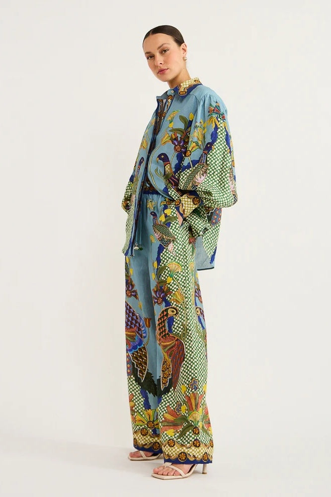 Printed Puff Sleeve Shirt Two-Piece Set