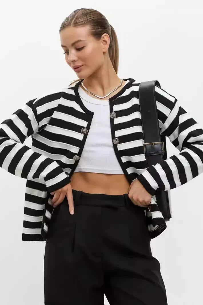 Gestreepte cardigan met lange mouwen en verlaagde schouders