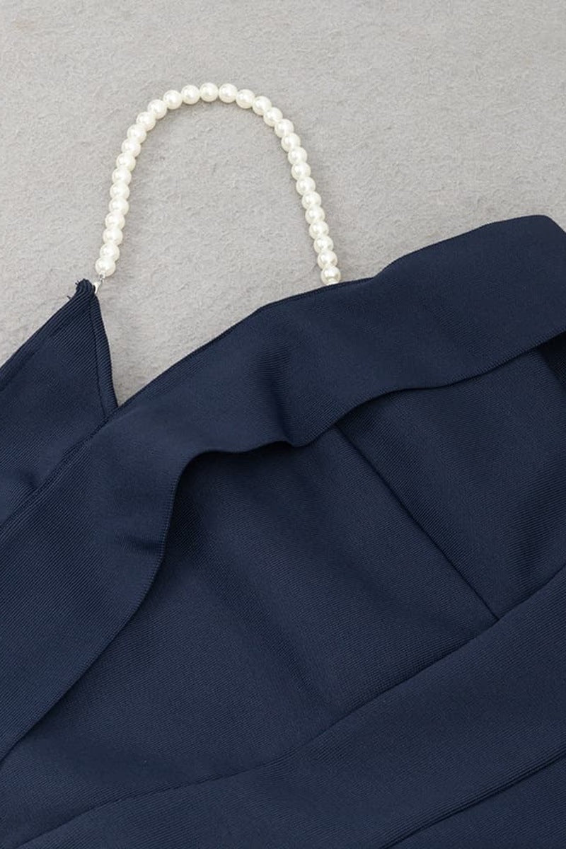 Asymmetric Pearl Strap Backless Dress