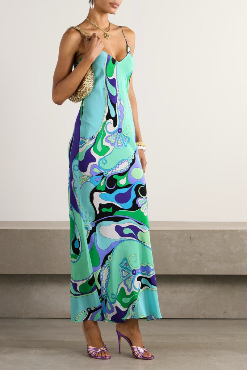 Marmo Printed Satin Maxi Dress