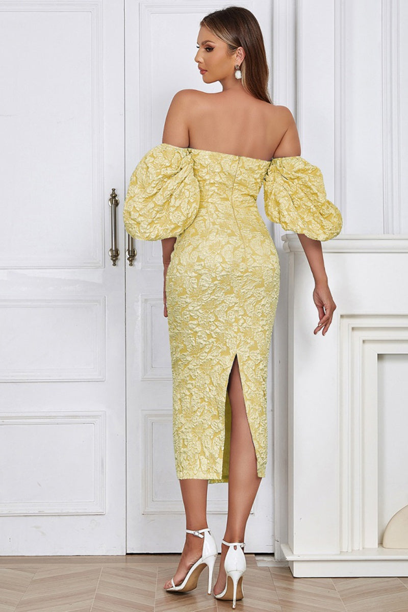 Bandeau Vintage Jurk met Pofmouwen