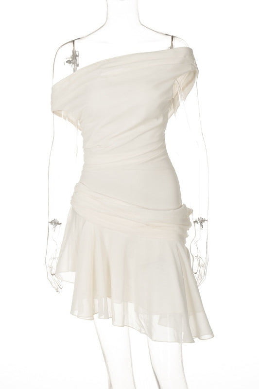 Marina One-shoulder Chiffon Mini-jurk
