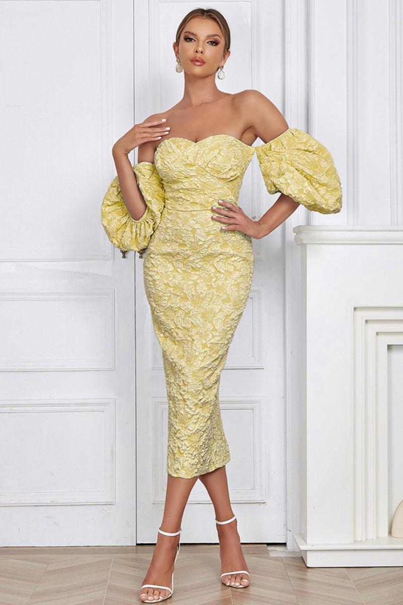 Bandeau Vintage Jurk met Pofmouwen