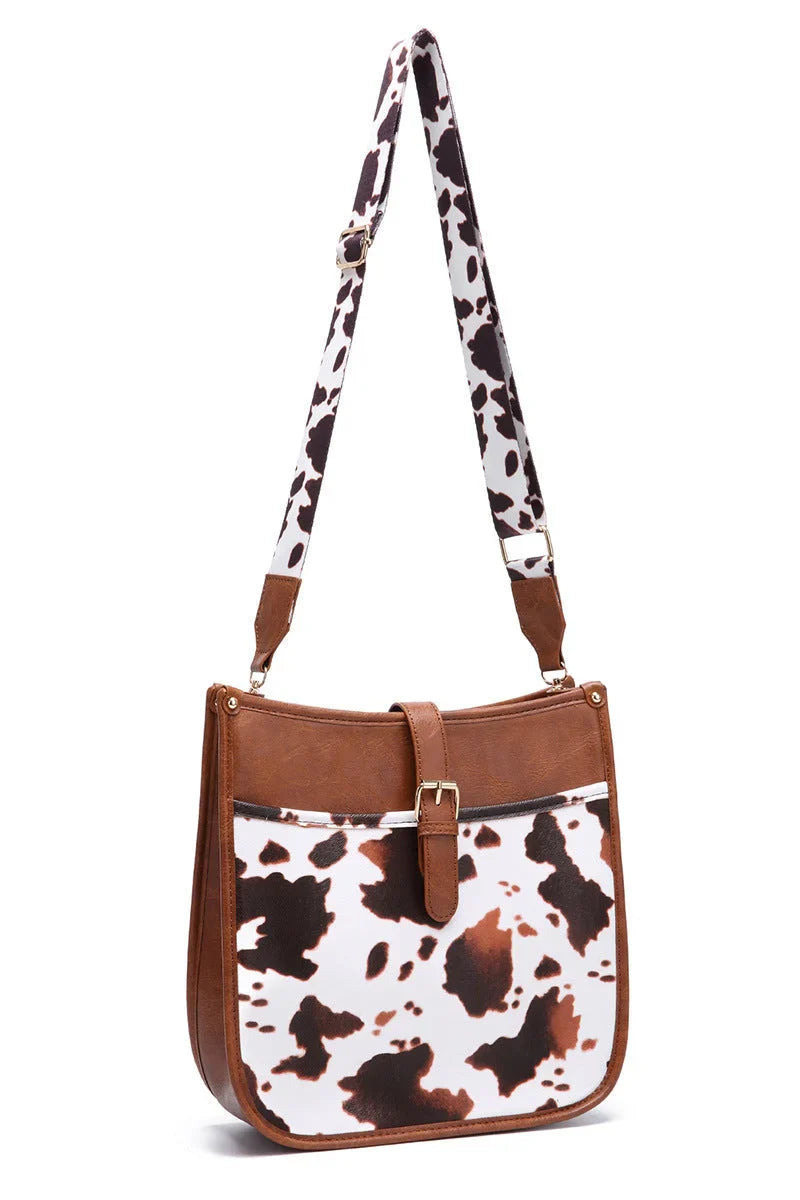 Western Cowboy Stijl Bruine Koeienprint Crossbody Tas
