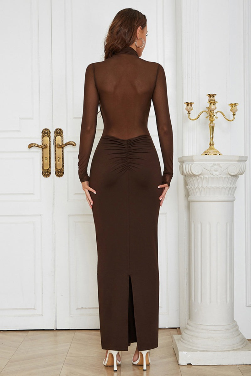 High Collar Sheer Fitted Dress