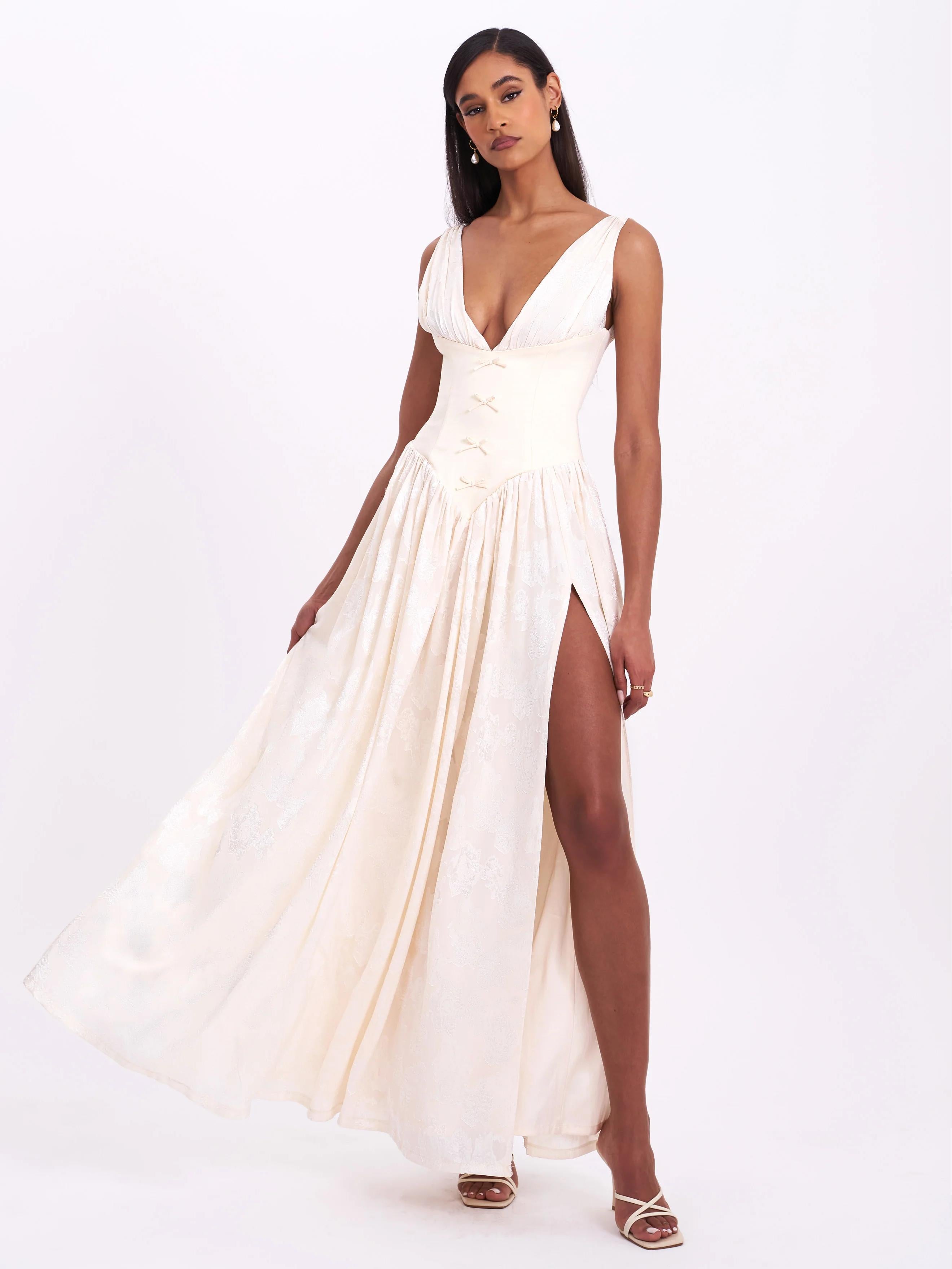 Romantic Corset Alluring Slit Maxi Dress