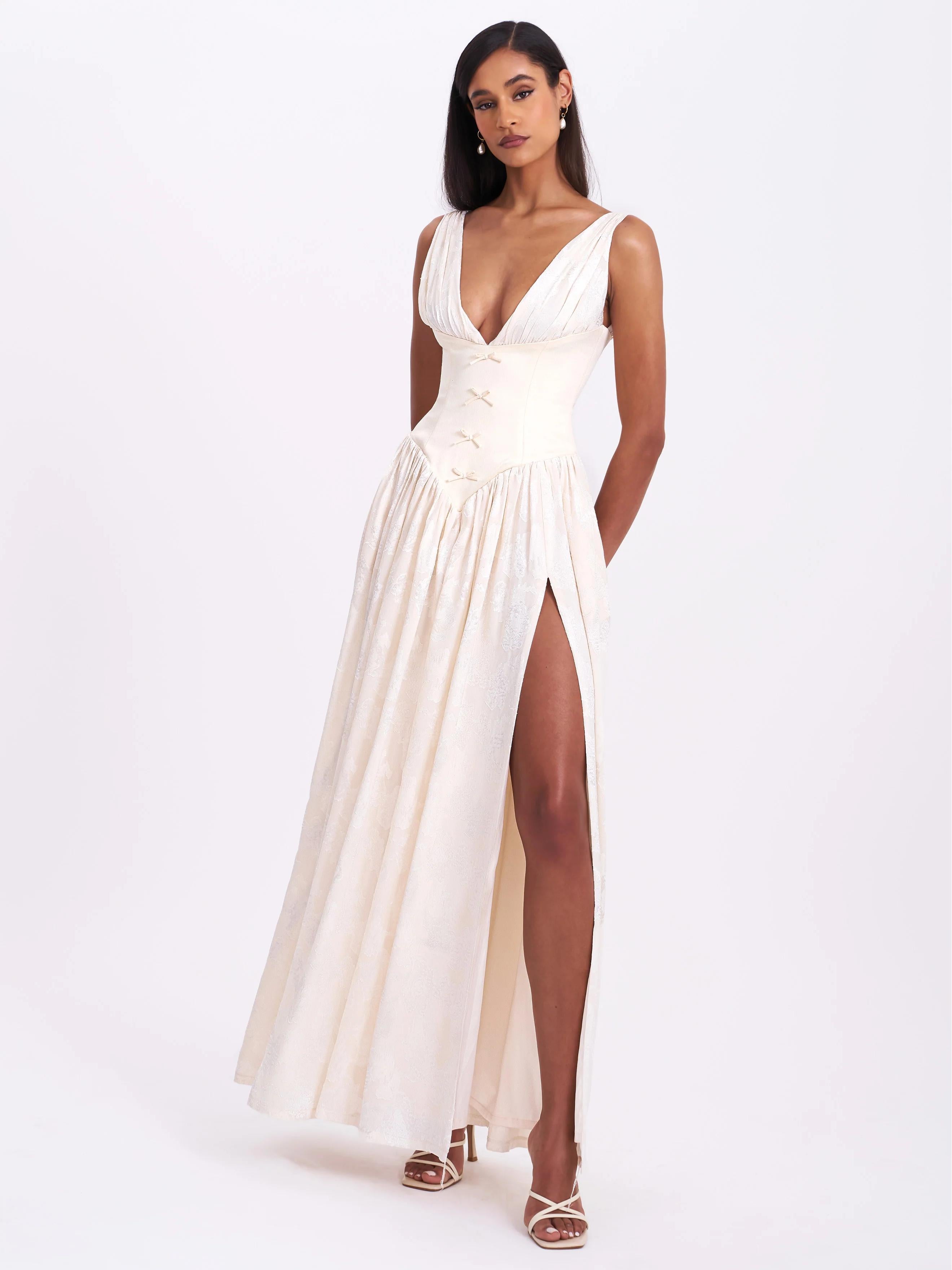 Romantic Corset Alluring Slit Maxi Dress