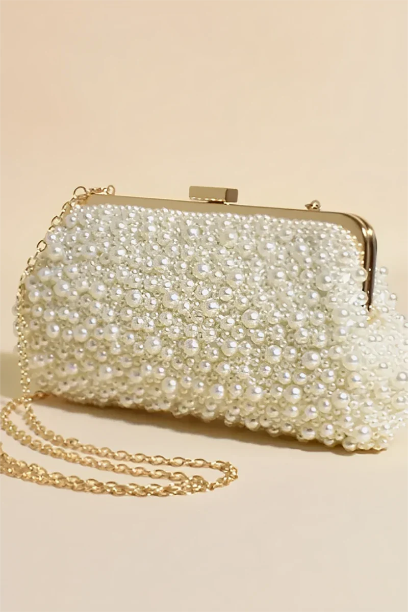 Norma Jean Faux Pearl Clutch - krémová/zlatá
