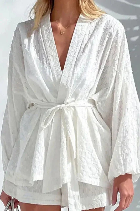 Witte Jacquard Weefsel Getailleerde Tweedelige Set