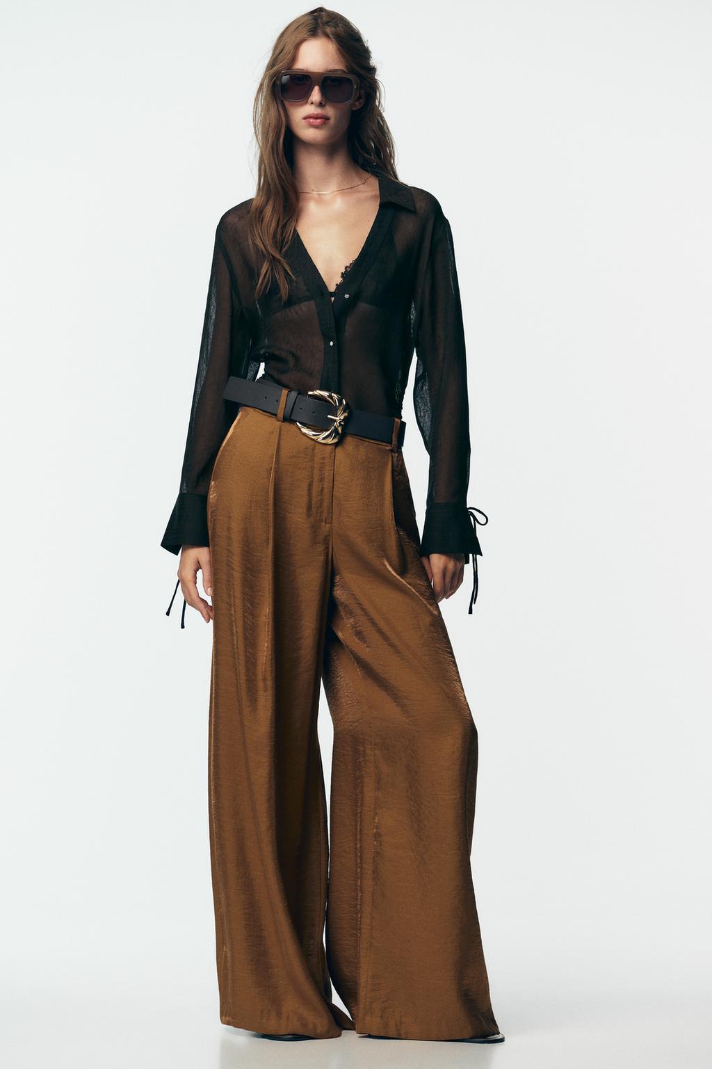 Leopard Pattern Bodysuit & Satin Wide Leg Pants