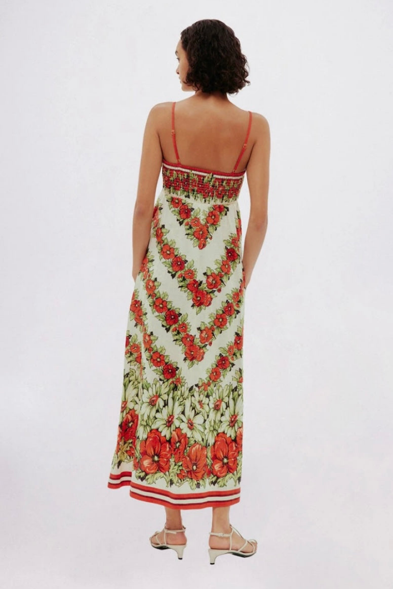 Tristane Spaghetti Bloemen Maxi Jurk In Rood