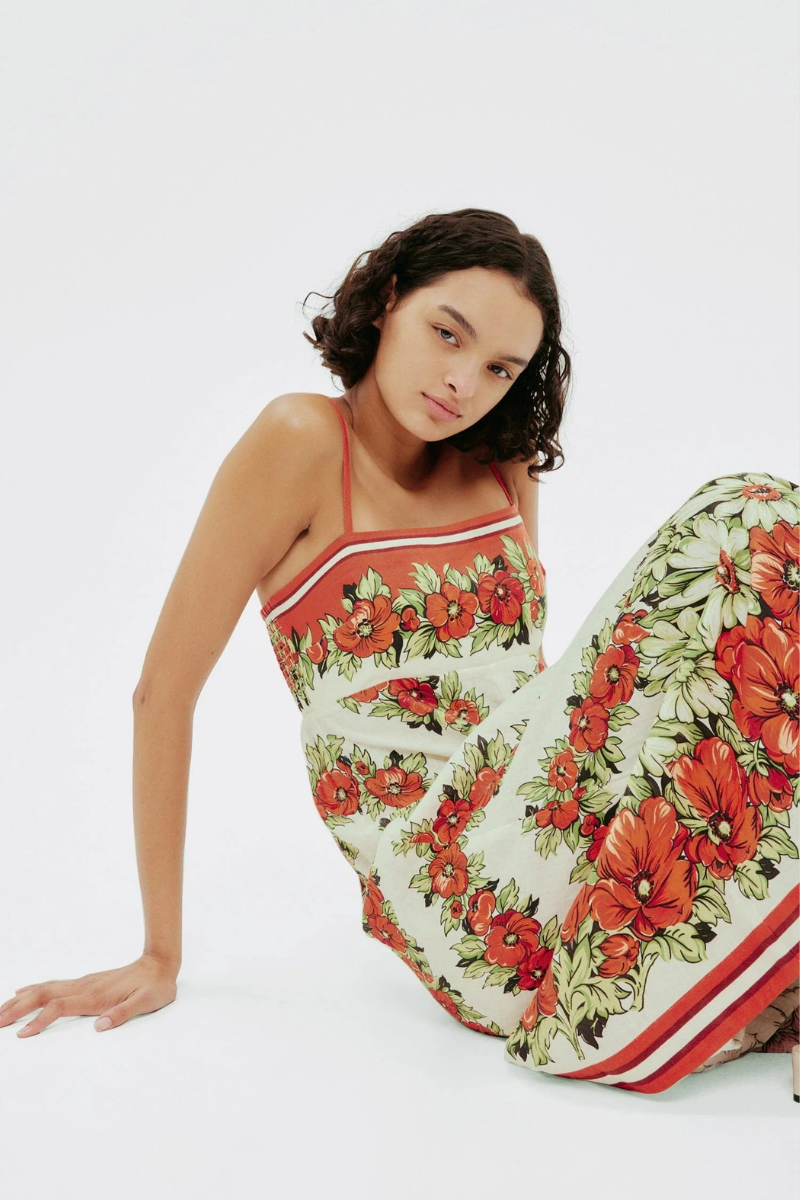 Tristane Spaghetti Bloemen Maxi Jurk In Rood