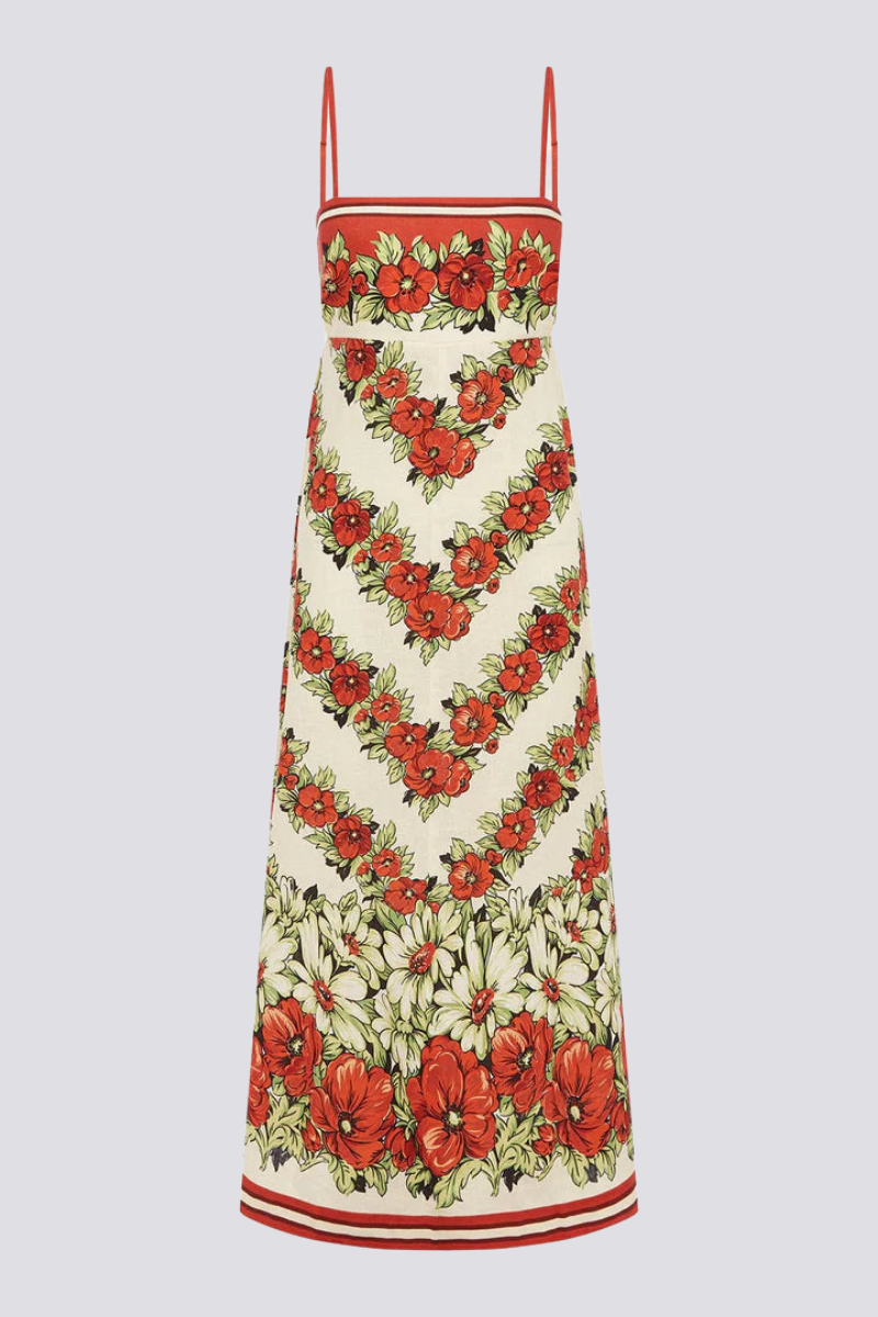 Tristane Spaghetti Bloemen Maxi Jurk In Rood