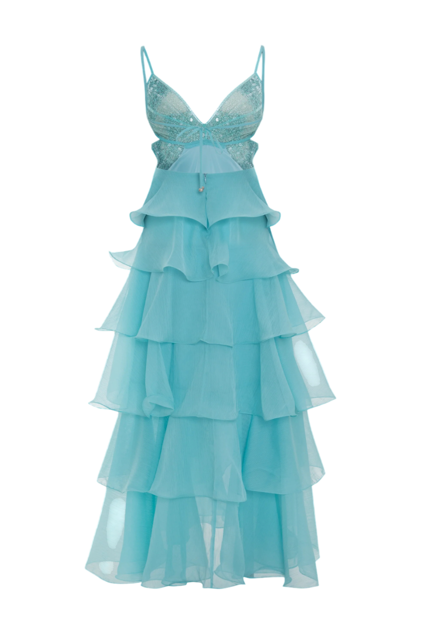 Fairy Tiered Ruffle Spaghetti Strap Gown