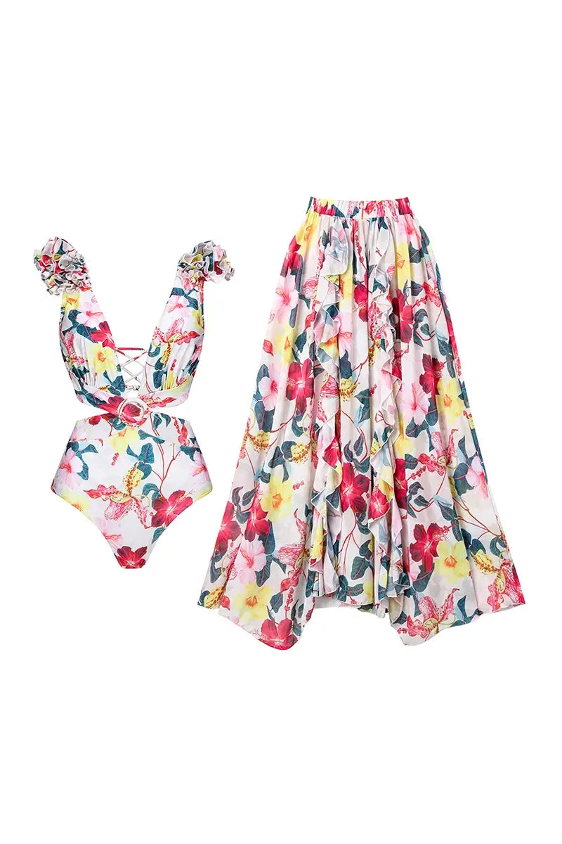 3D Bloemen Snit Badpak Eendelig Set