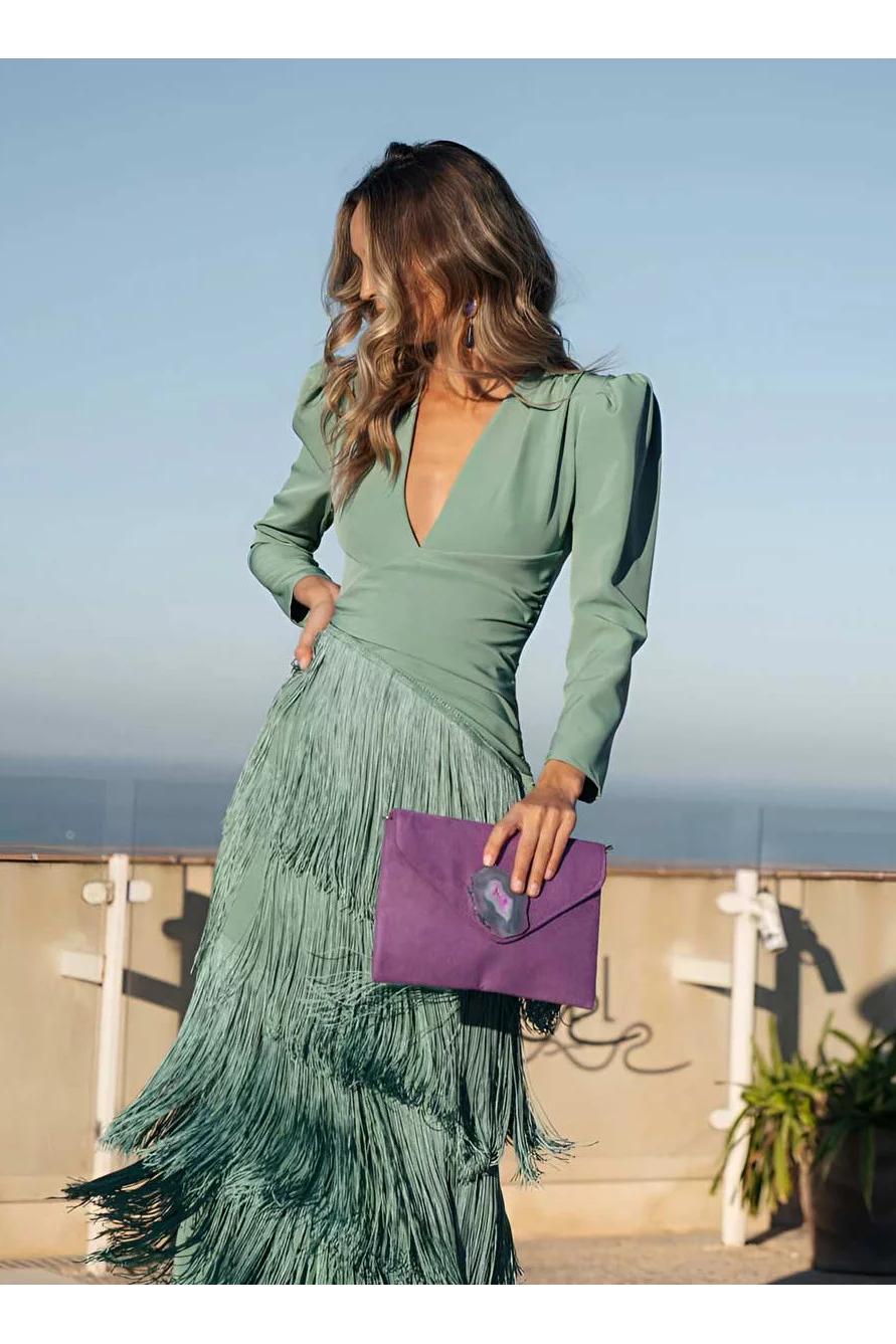 Plunge Fringe Maxi Dress
