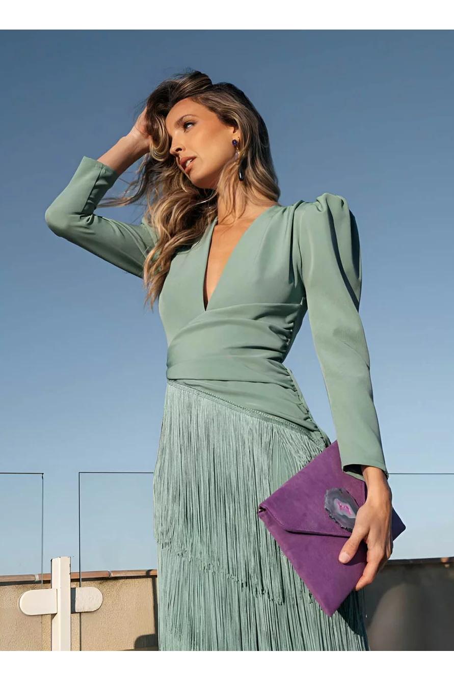 Plunge Fringe Maxi Dress