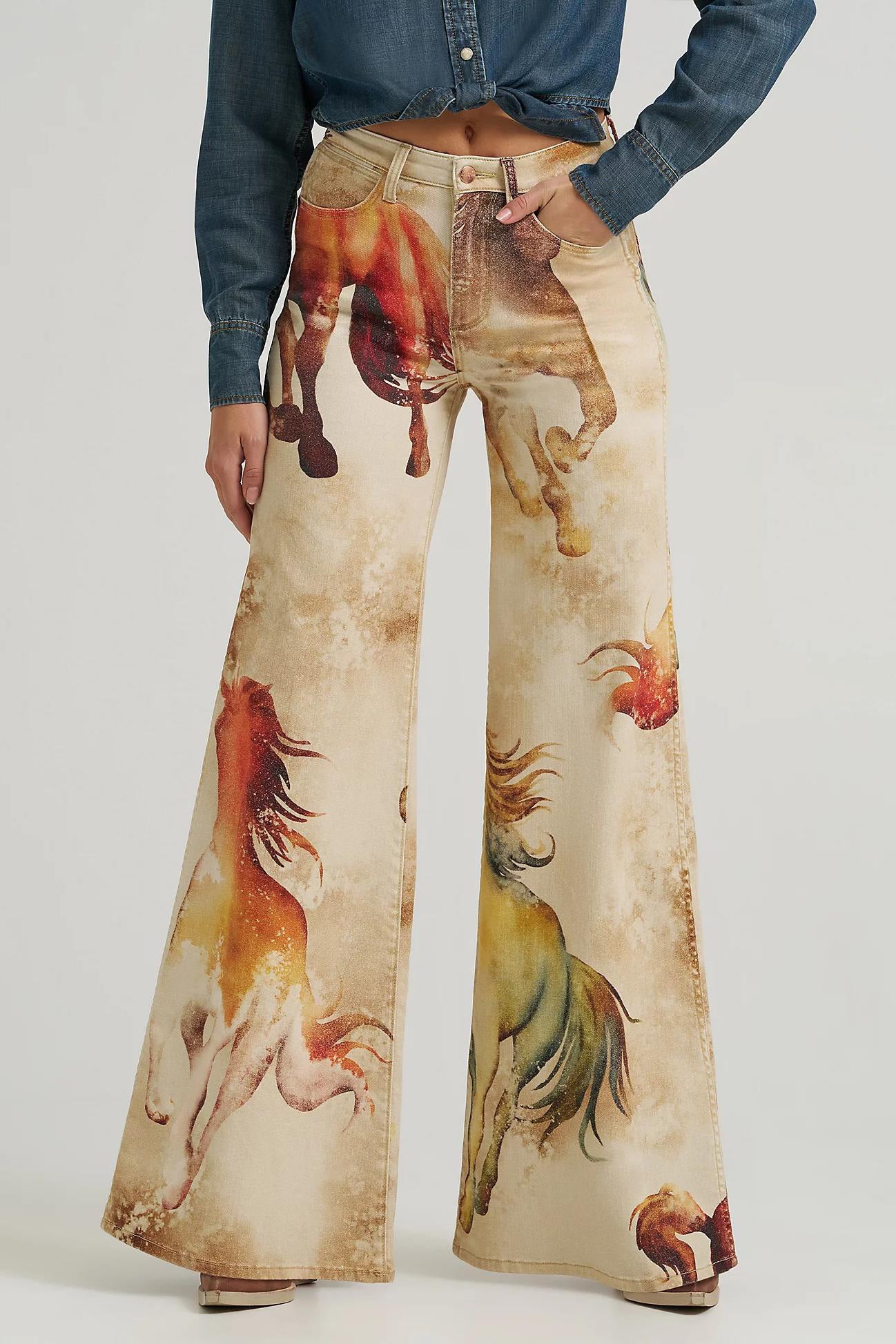 Horse - Printed Flared Denim Jeans