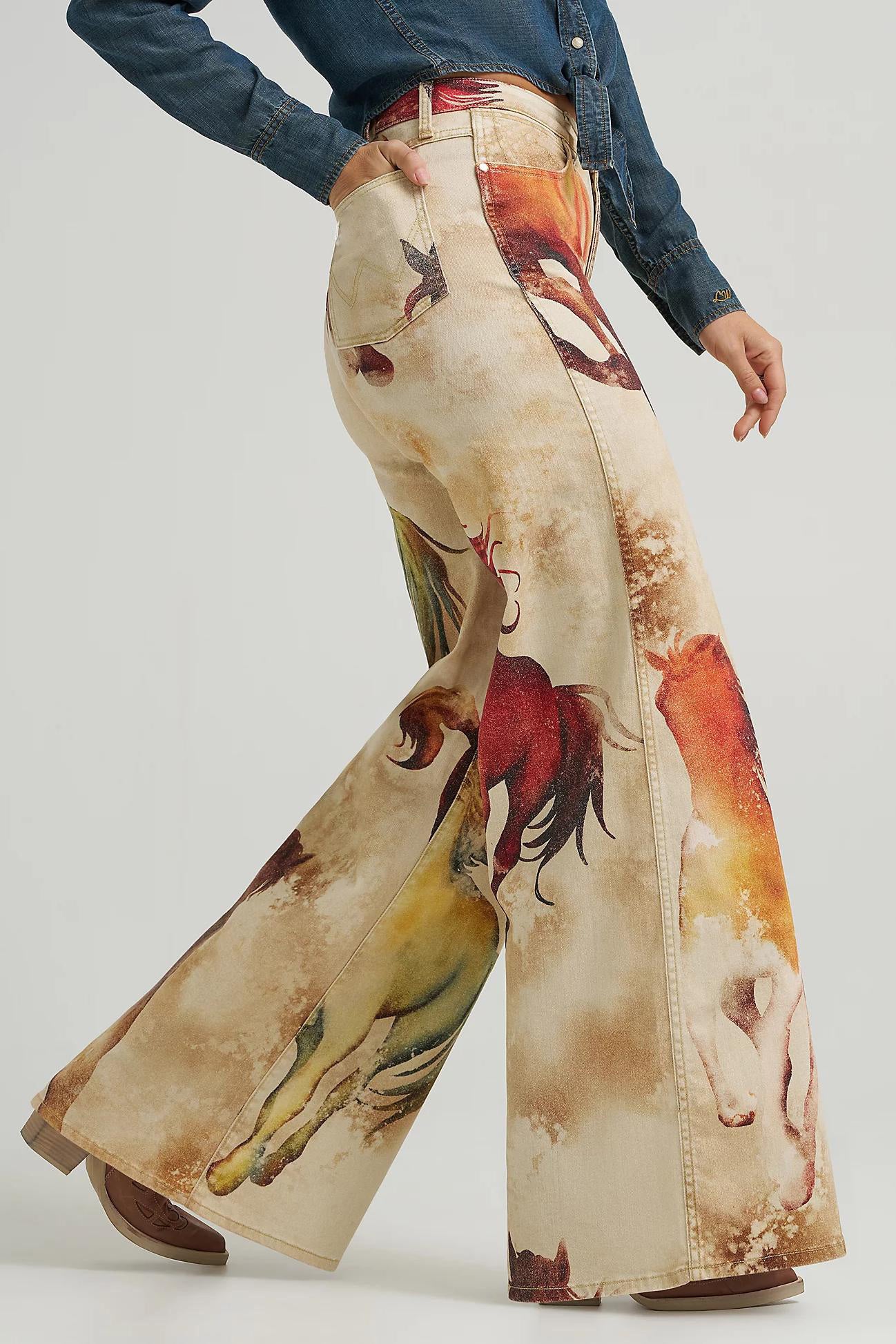 Horse - Printed Flared Denim Jeans