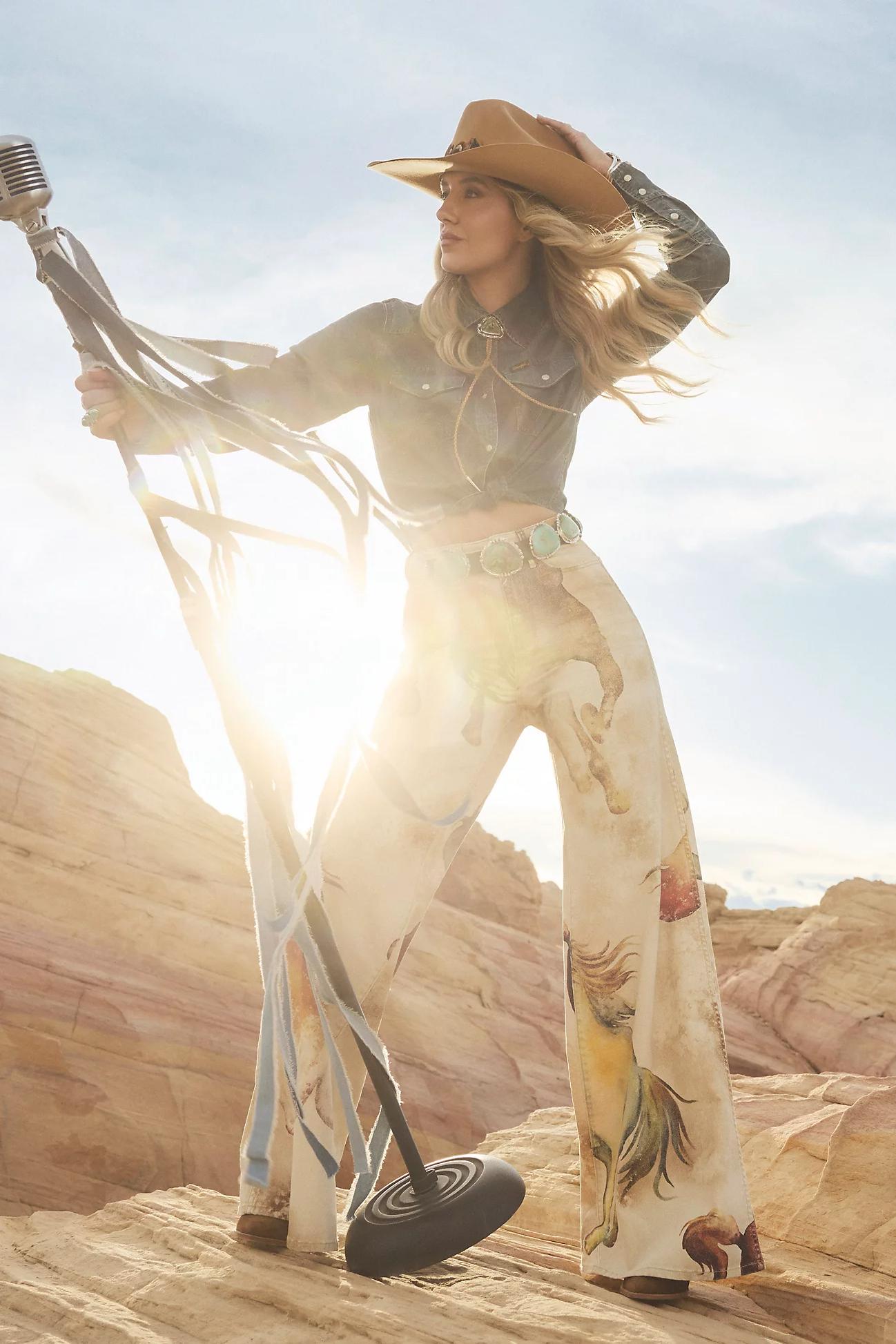 Horse - Printed Flared Denim Jeans