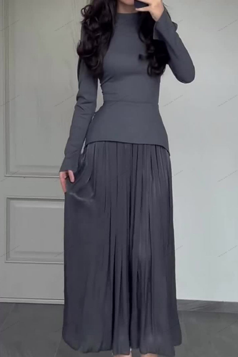 Kleurblok Samenvoeging Slim Fit Vetersluiting Lange Mouw Maxi Jurk