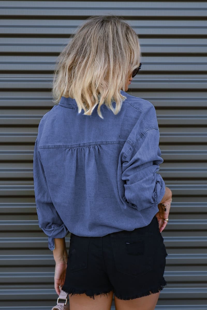 Denim Pocket Front Tie Shirt