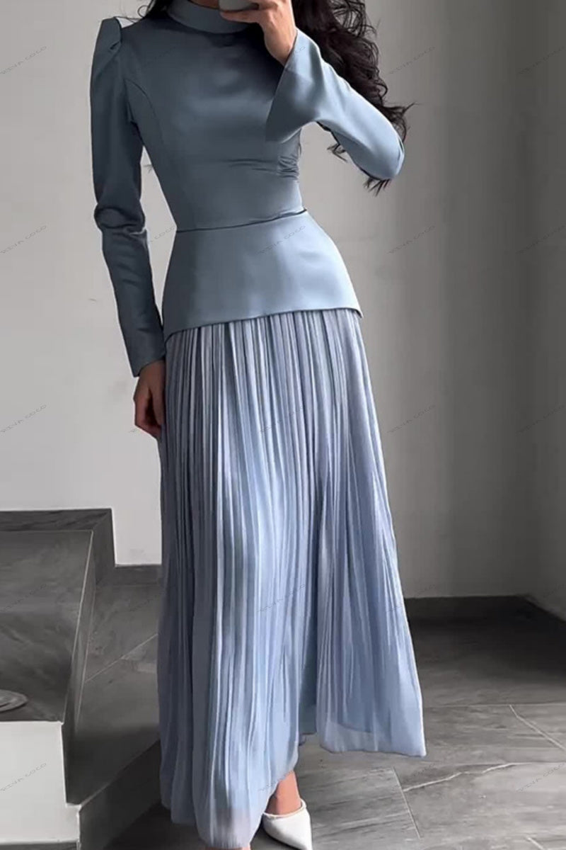 Kleurblok Samenvoeging Slim Fit Vetersluiting Lange Mouw Maxi Jurk