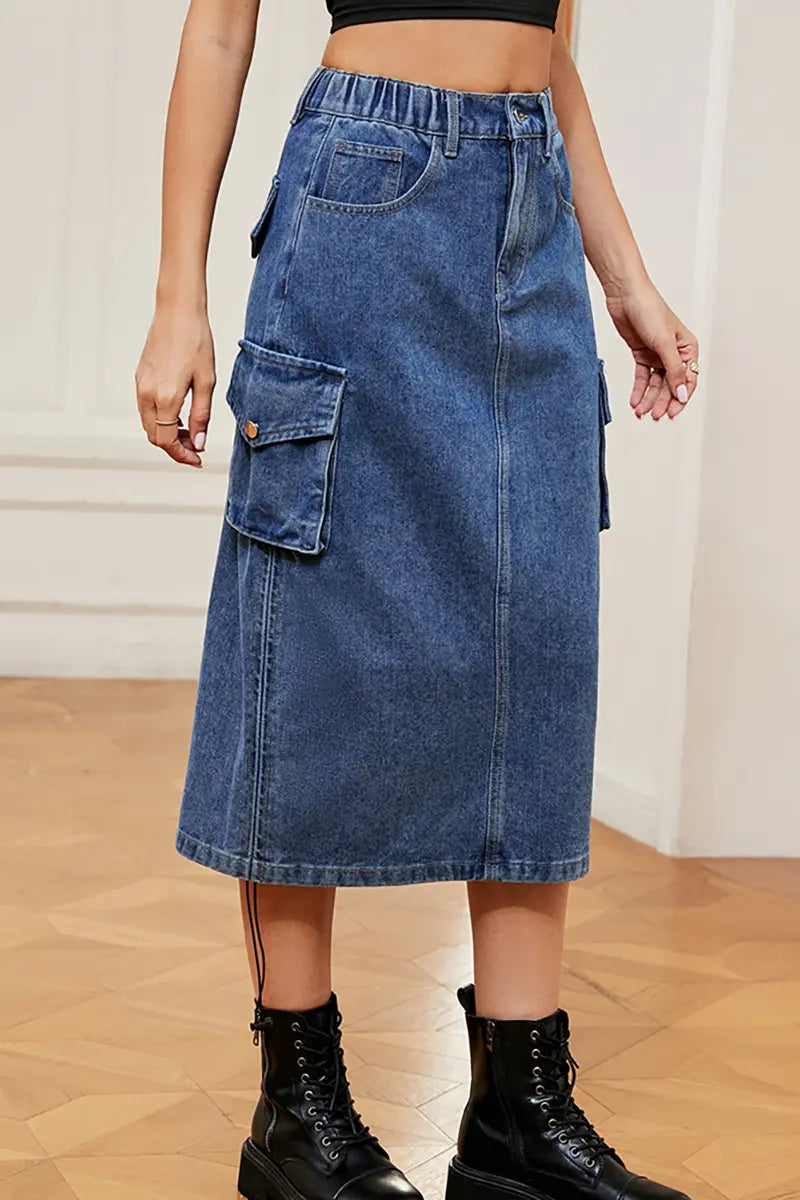 Utility Denim Midi Nederdel