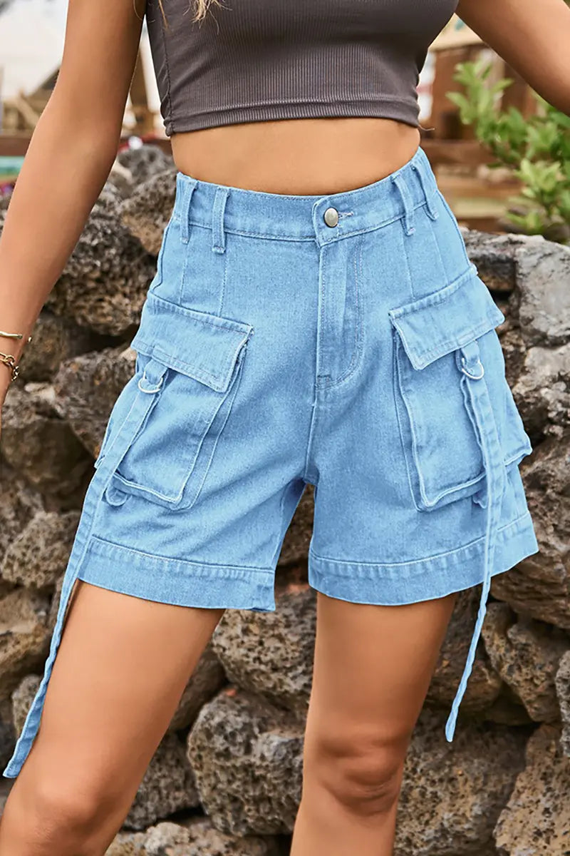 American-Style Cargo Denim Shorts