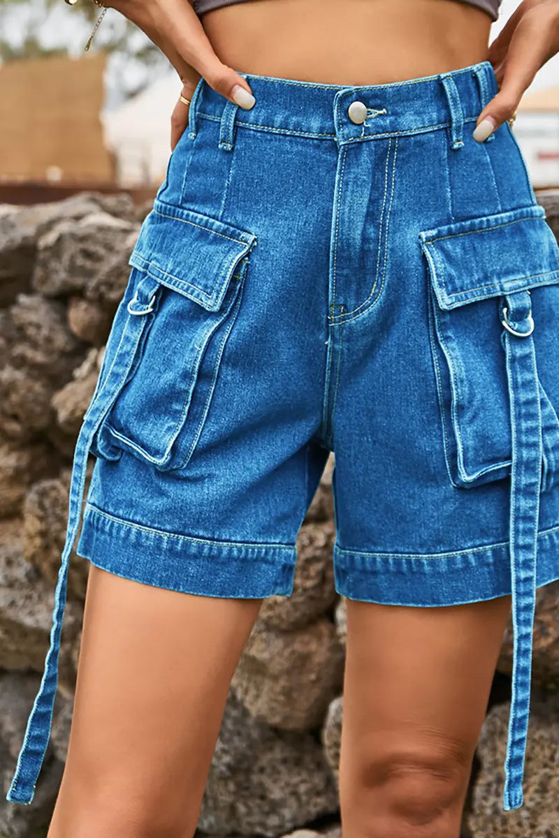 American-Style Cargo Denim Shorts