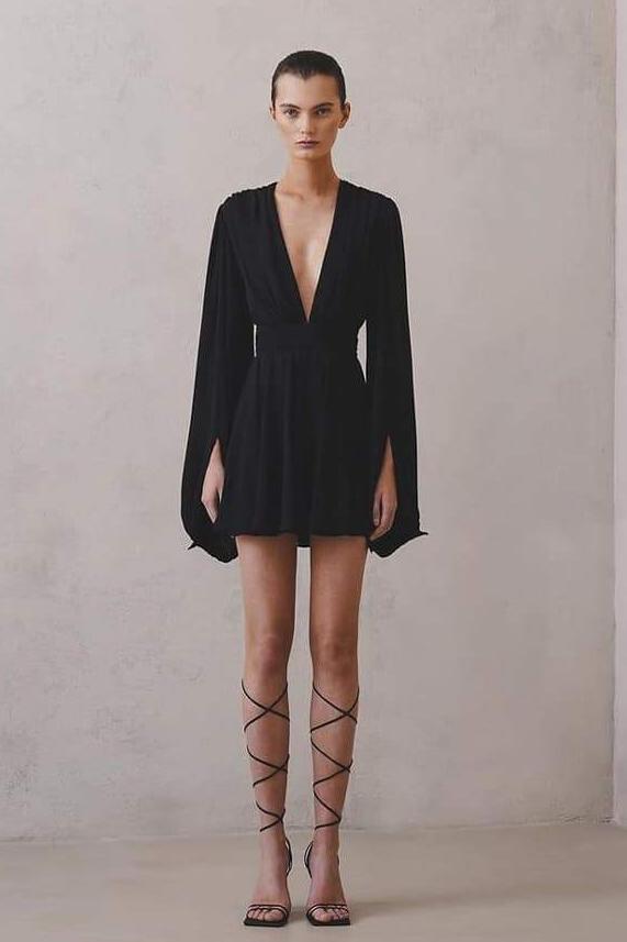 Amelia Deep V Neck Mini Dress