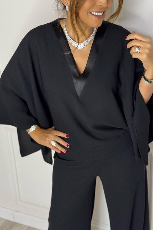 Batwing Sleeve V - Neck Jumpsuit